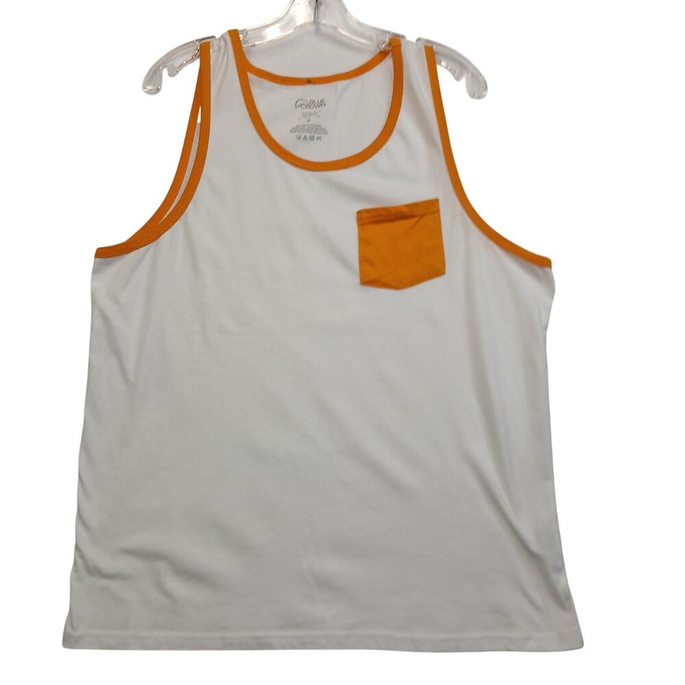 Blue Crown Mens Medium White Orange Trim Pocket Ringer Tank Top